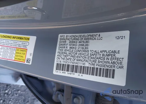 2022 Honda Accord Sport Se из США, поврежденный, VIN 1HGCV1F40NA011145